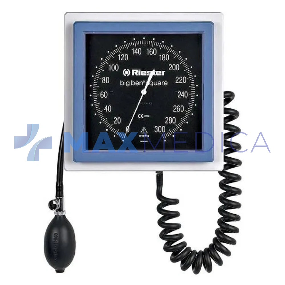 Ciśnieniomierz zegarowy big-ben ścienny, kwadratowy, mankiet dla dorosłych, standardowy na rzep, dwuprzewodowy, obw. 24-32cm, czarny