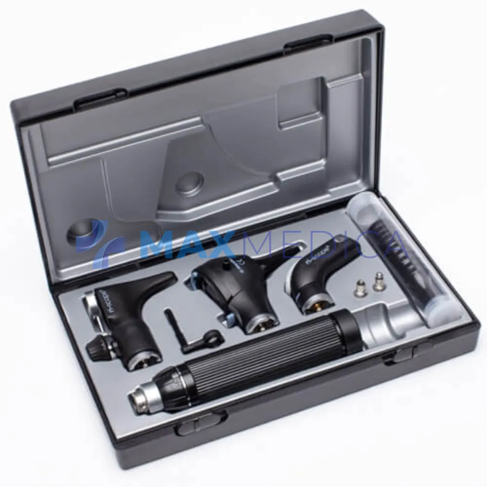 Zestaw ri-scope E.N.T. (otoskop L3 LED 2,5V +lupka powiększająca x 4+ wziernik nosowy LED + uchwyt szpatułek LED) + rękojeść bateryjna typ C, w twardym futerale