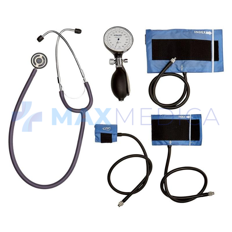 Ciśnieniomierz precisa N (babyphone) ze stetoskopem duplex baby, tworzywo/metal, 1-przewodowy 3 niebieskie mankiety na rzepy: dla noworodków, niemowląt i dla dzieci