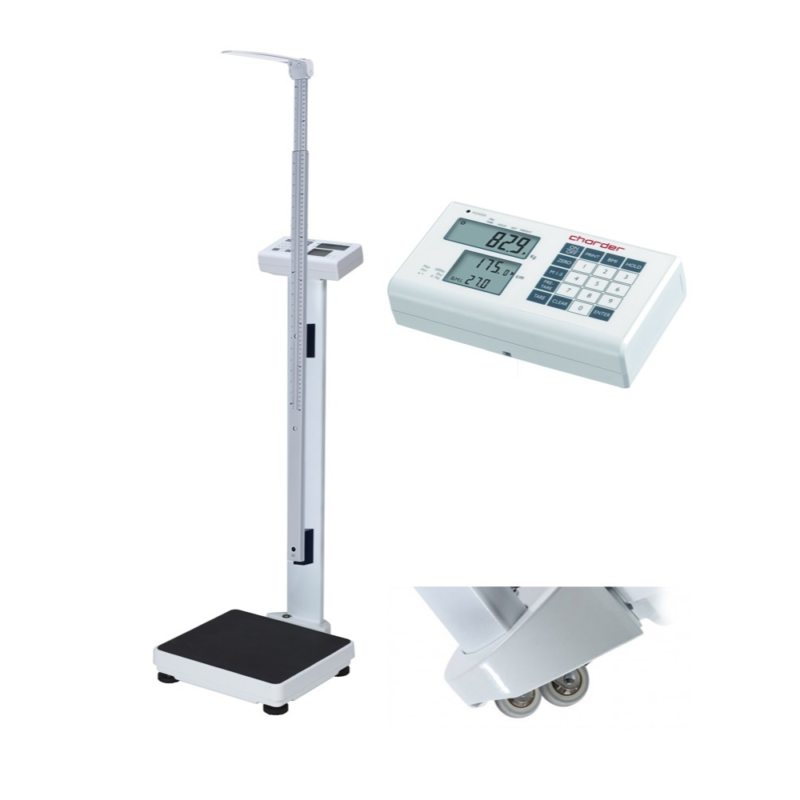 Elektroniczna waga medyczna z legalizacją Charder MS 4910 z funkcją BMI, na kółkach + wzrostomierz teleskopowy (klasy III)