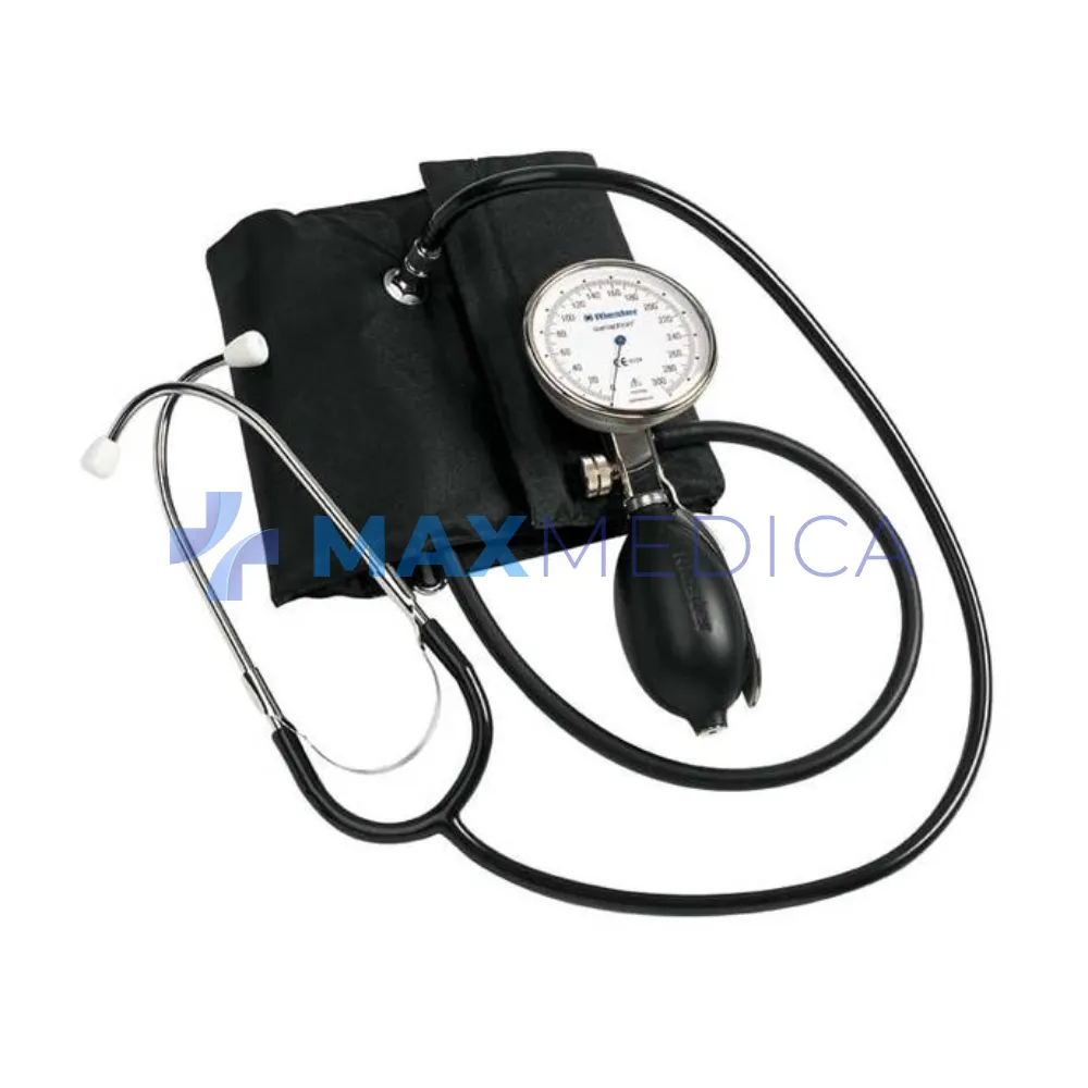 Ciśnieniomierz zegarowy sanaphon, srebrny, jednoprzewodowy, stetoskop zintegrowany, mankiet na rzepy dla dorosłych duży